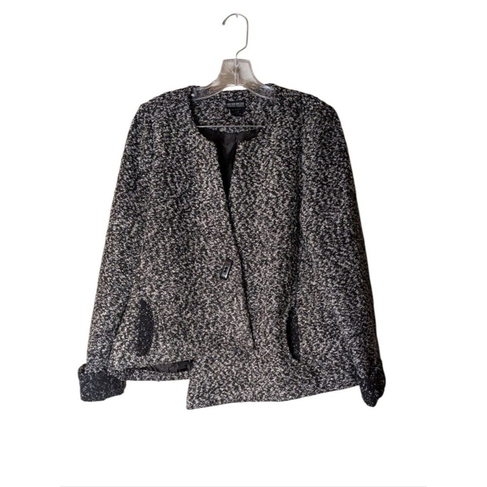 Vintage Nomadic Traders Black White Boucle Tweed Jacket Collarless Coat Medium